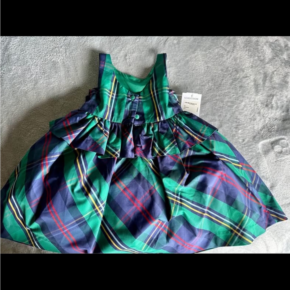 NWT Janie and Jack Plaid Holiday Green Purple Christmas Dress (Girl) - 2T